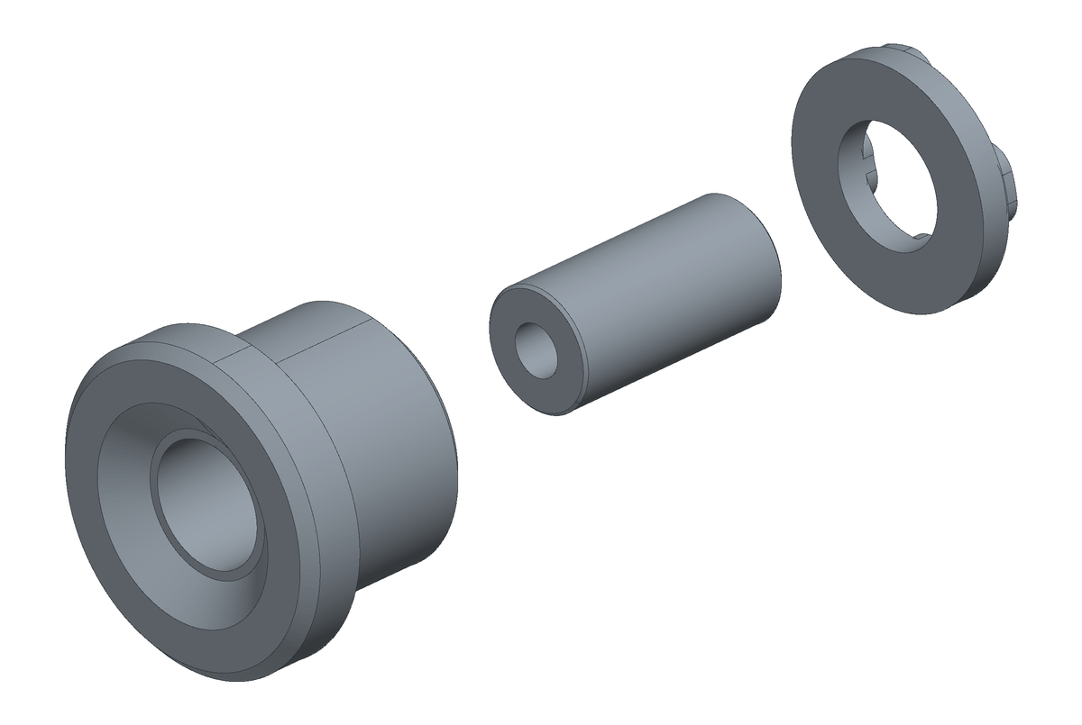 SL0002 rear subframe rear bush assembly, exploded render